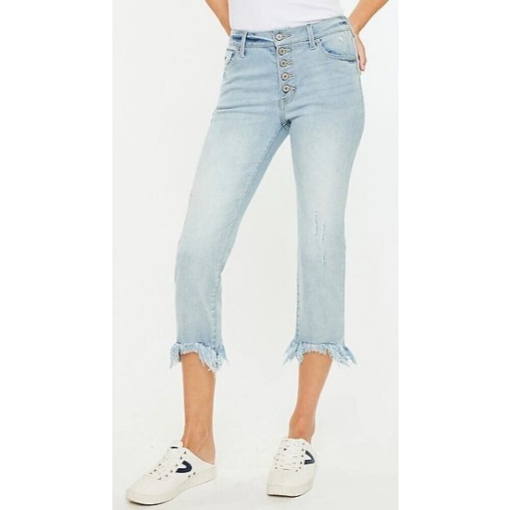 KanCan High Rise Button Fly Straight Crop Jeans 30 Frayed Hem NWT